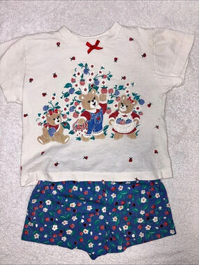 Spumoni vintage ladybug berries bears Cotton Floral Matching Set girls 3t